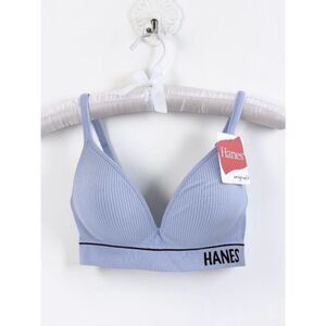 Hanes Blue Ribbed Seamless Wireless Contour Bra M